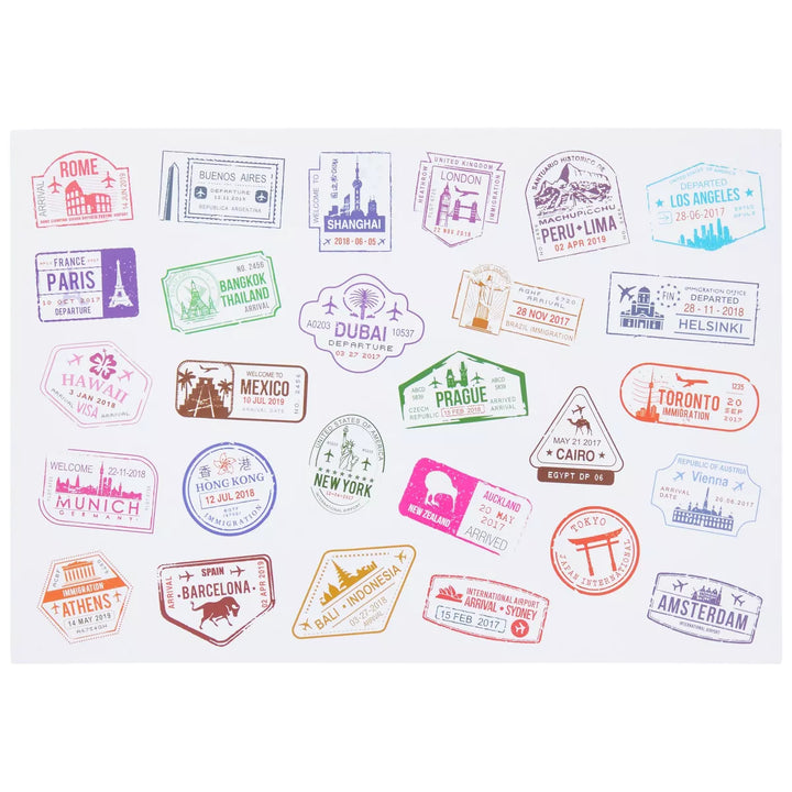 Bright Creations 810 Count Vintage Travel Stickers, Passport Stamps for Kids, Scrapbooking, 27 Cities