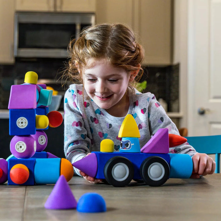 Blockaroo Magnetic Foam Building Blocks, Soft Foam Blocks to Develop Early STEM Learning Skills, Ultimate Bath Toy for Toddlers & Kids - Roadster Set