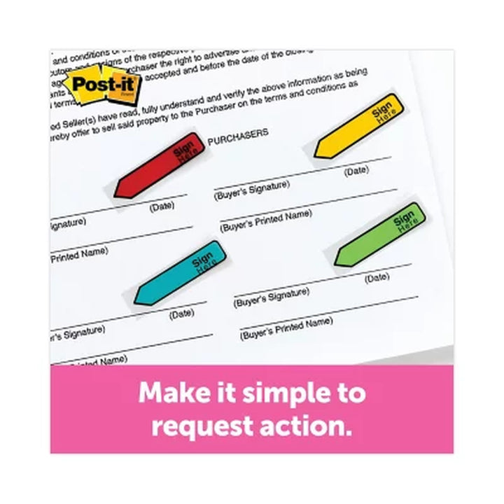 Post-It Flags - Arrow Message 1/2" Flags - "Sign Here" - 4 Colors W/Dispensers - 120/Pack