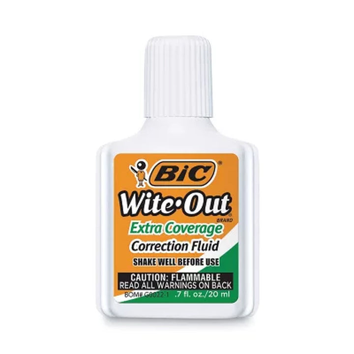 BIC Wite-Out Extra Coverage Correction Fluid, 20 Ml Bottle, White 12-Pack