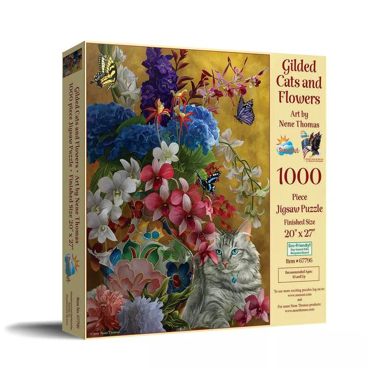 Sunsout Gilded Cats and Flowers 1000 Pc Jigsaw Puzzle 67796