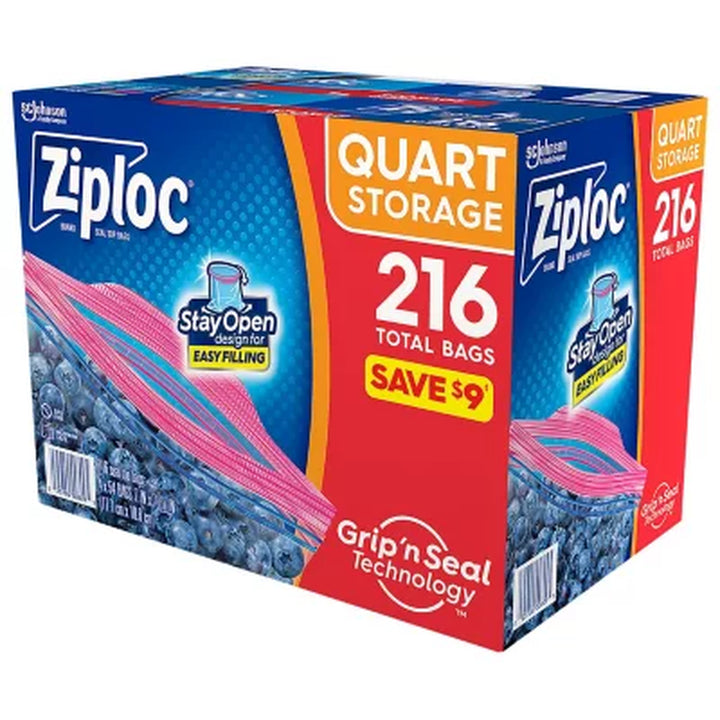 Ziploc Storage Quart Bags with New Stay Open Design, 216 Ct.