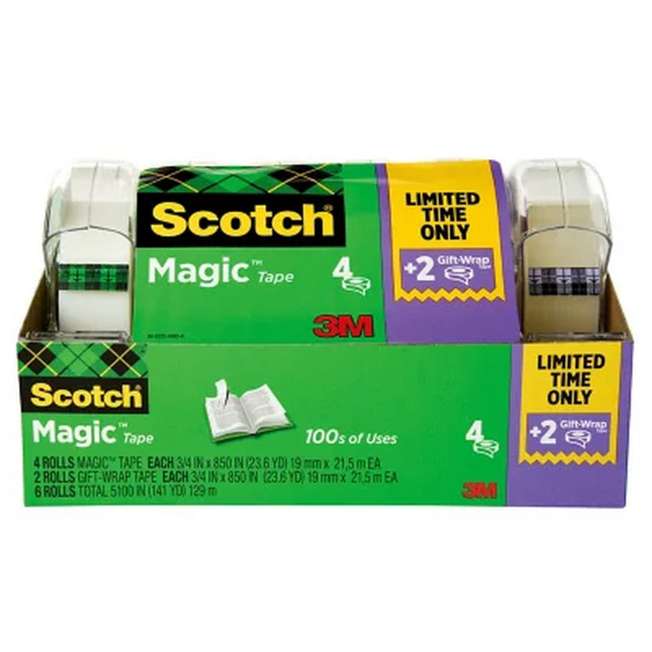 Scotch Magic Tape, ¾" X 850", 6 Pack
