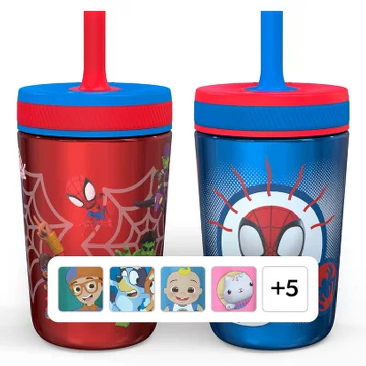 Zak Designs 12-Oz. Stainless Steel Double-Wall Tumbler for Kids with Antimicrobial Straw, 2-Piece Set (Assorted Colors)