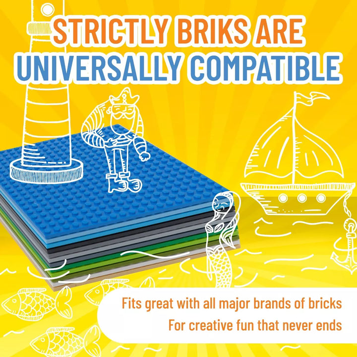 Strictly Briks Classic Stackable Baseplates, Nature Colors, 12 Pack, 6X6 Inches