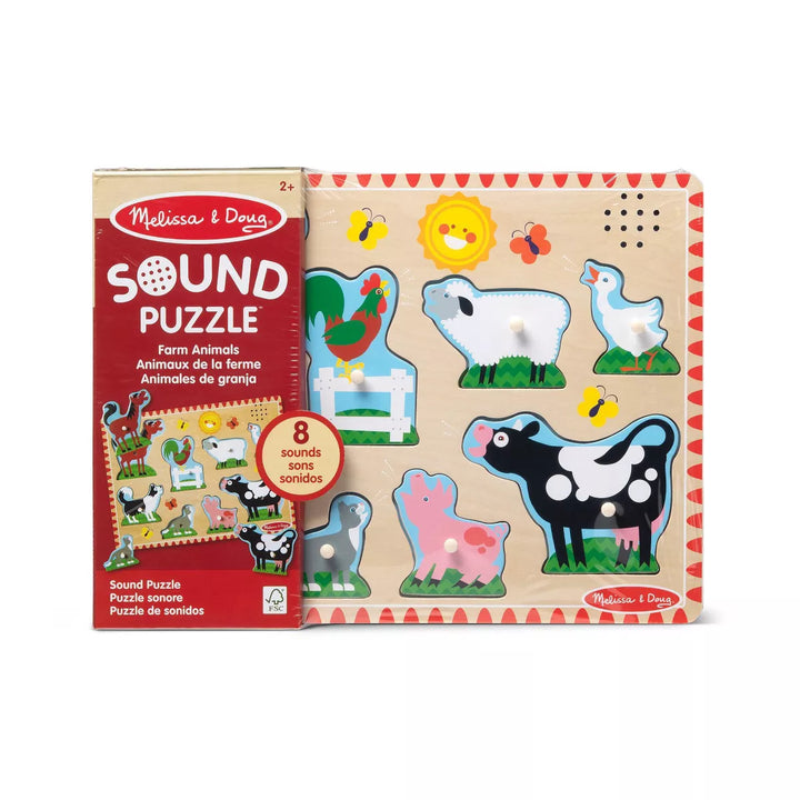 Melissa and Doug Farm Animals Wooden Peg Sound Puzzle 8Pc