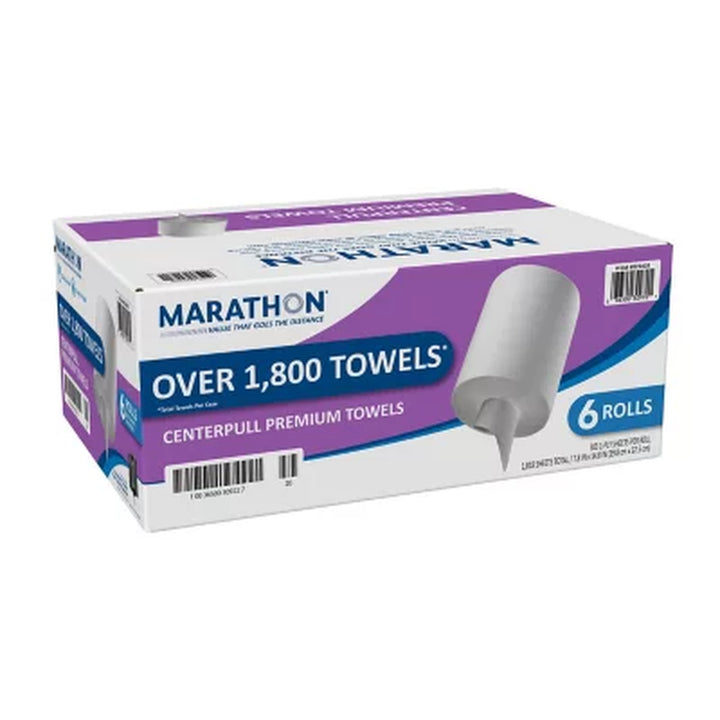 Marathon Premium Centerpull 1-Ply Paper Towels, White 303 Sheets/Roll, 6 Rolls