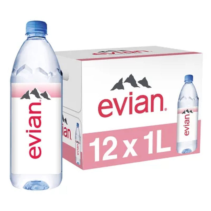 Evian Natural Spring Bottled Water 1L., 12 Pk.
