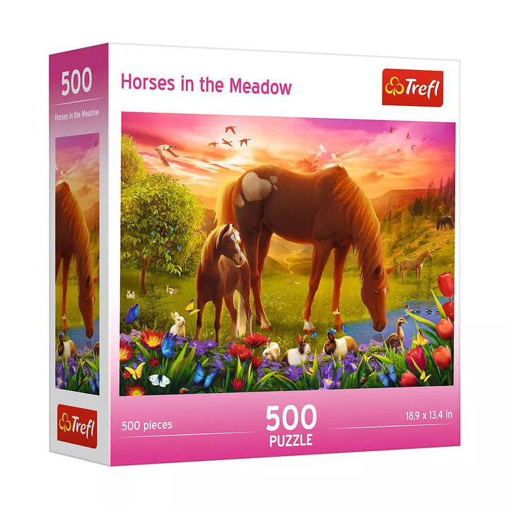 Trefl Family Horses 500Pc Puzzle: Animal-Themed Brain Exercise, Flax Fiber Structure, Gender Neutral, Ages 10+