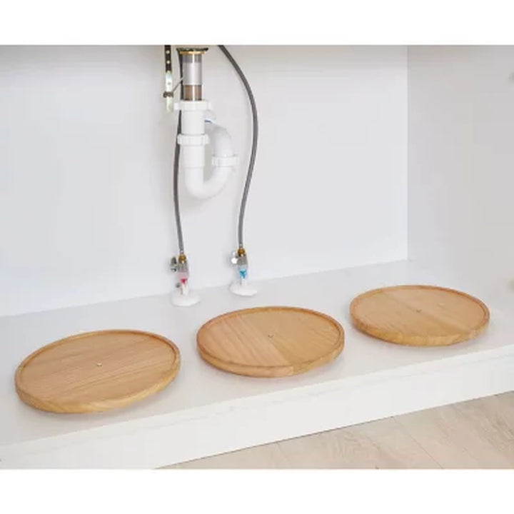 Idesign Set of 3 Natural Paulownia Wood Lazy Susan Turntables, 10.5" X 1.2" X 10.5”