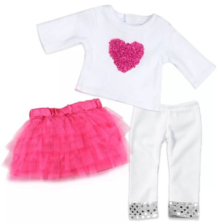 Sophia’S Heart Tee, Tulle Skirt, & Sequin-Trimmed Leggings for 18” Dolls, Hot Pink/White