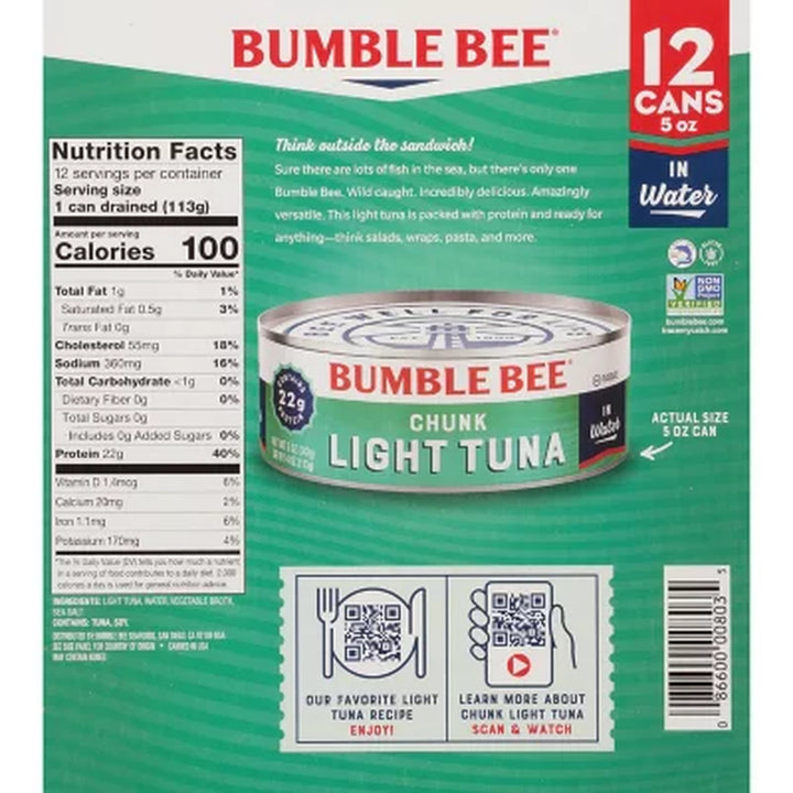Bumble Bee Chunk Light Tuna in Water 5 Oz., 12 Ct.