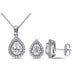 Created Gemstone Teardrop Halo Pendant and Stud Earrings Set in Sterling Silver