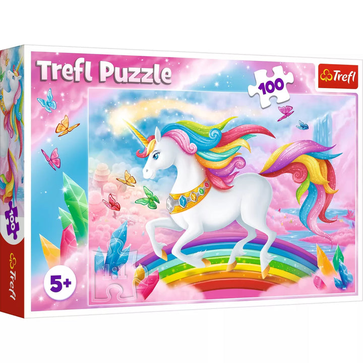 Trefl Crystal Unicorns Kids Jigsaw Puzzle - 100Pc: Educational Animal Theme, Age 5+, Gender Neutral, Cardboard