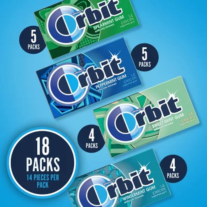 Orbit Mint Sugar Free Chewing Gum, Variety Pack, 14 Pcs., 18 Pk.