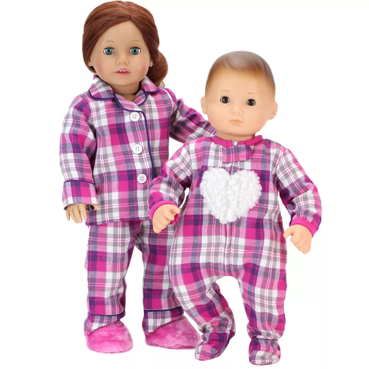 Sophia’S Flannel Pajama & Slippers Set for 18'' Dolls, Pink