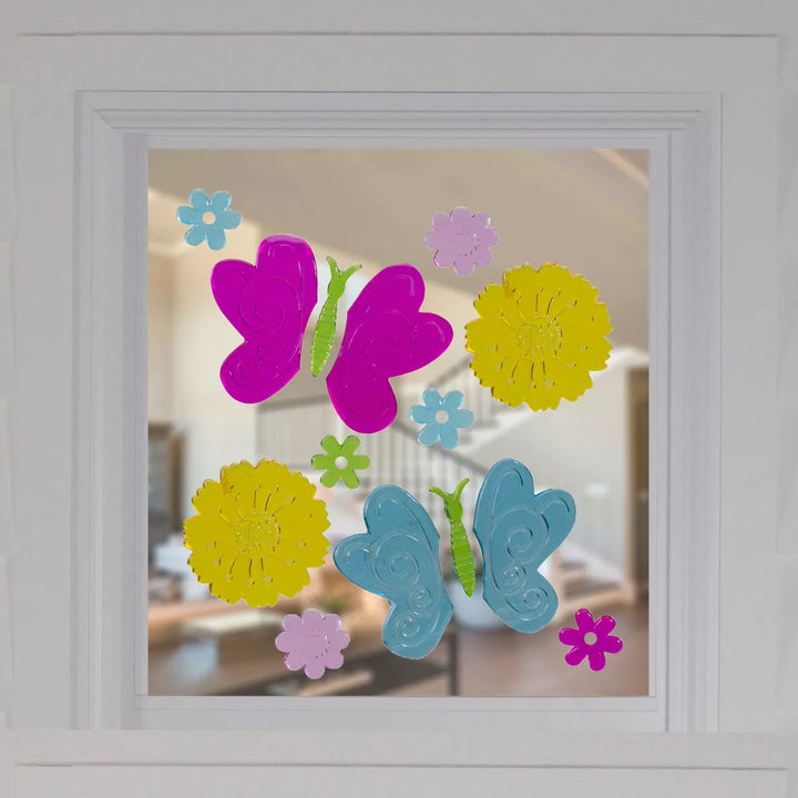 Northlight 14-Piece Butterflies and Flowers Spring Gel Window Clings