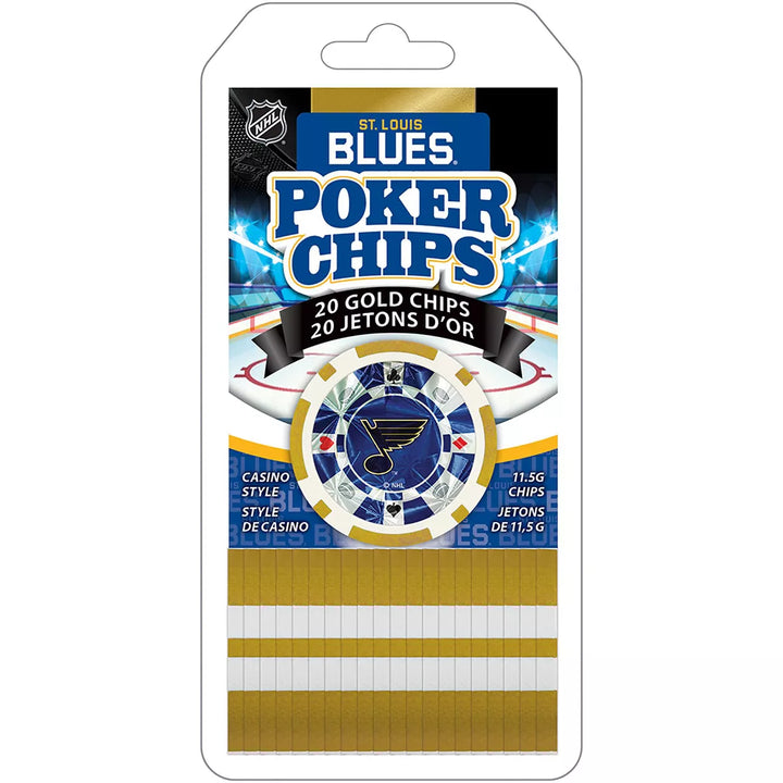 Masterpieces Casino Style 20 Piece 11.5 Gram Poker Chip Set NHL St. Louis Blues Silver Edition.