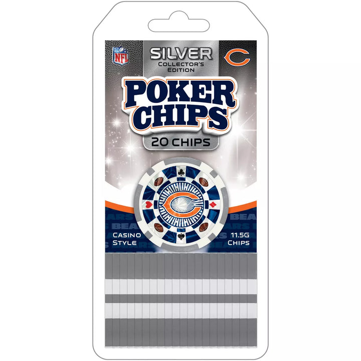 Masterpieces Casino Style 20 Piece 11.5 Gram Poker Chip Set NFL Chicago Bears Gold Edition.