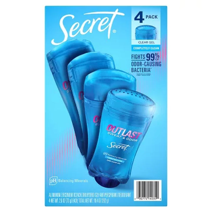 Secret Outlast Clear Gel Deodorant, Completely Clean, 2.6 Oz., 4 Pk.