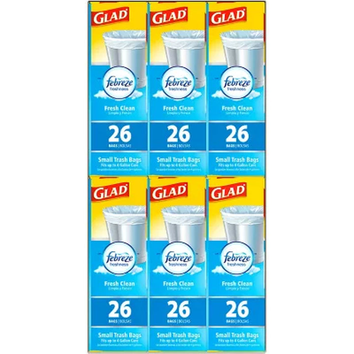 Glad Small Twist-Tie White Trash Bags, Fresh Clean Scent with Febreze Freshness, 4 Gal., 156 Ct.