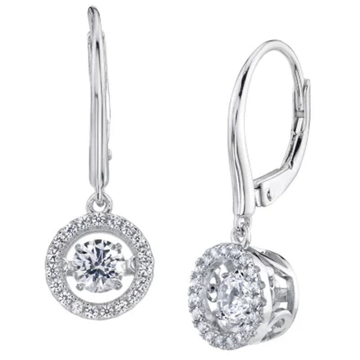 925 Sterling Silver Dancing Lab Created White Sapphire Pendant and Earring Set