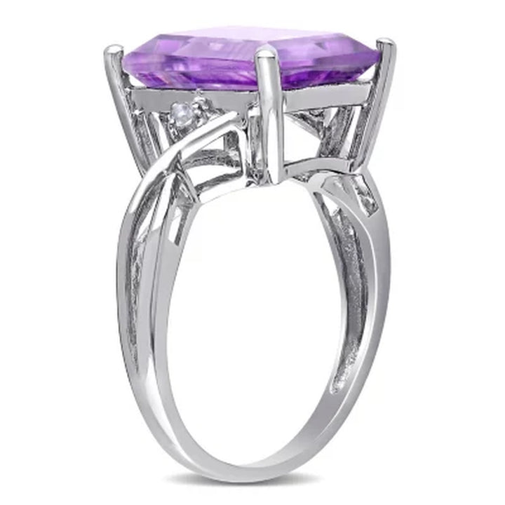 Emerald Cut Amethyst and White Topaz Cocktail Ring in Sterling Silver