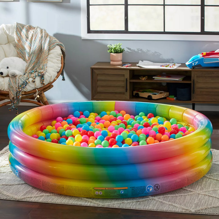 Intex 58449EP Rainbow Ombre 3 Ring Circular Inflatable Outdoor Swimming Pool with for Kids Ages 2 Years or Older