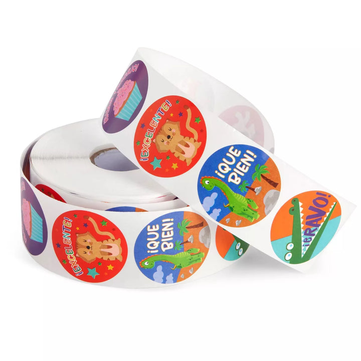 Blue Panda 1000 Piece Motivational Spanish Stickers - Reward Stickers for Kids, Classroom Supplies (8 Assorted Designs, 1.5 In)