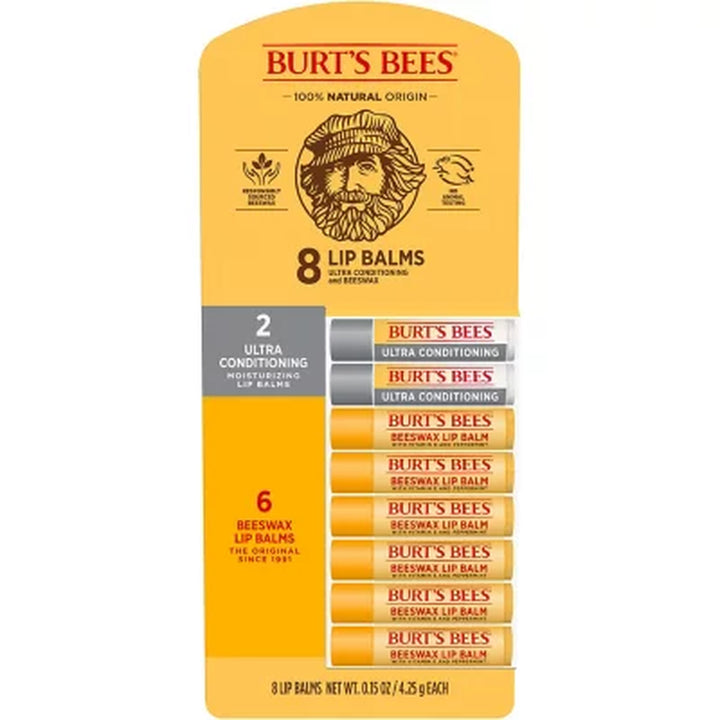 Burt'S Bees 100% Natural Origin Beeswax Moisturizing Lip Balm 8 Pk.