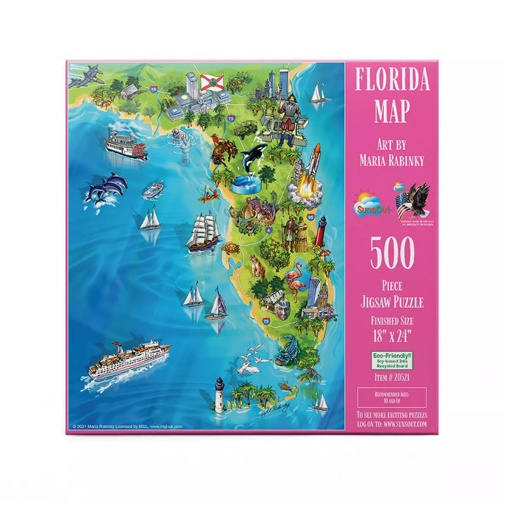 Sunsout Florida Map 500 Pc Jigsaw Puzzle 20521