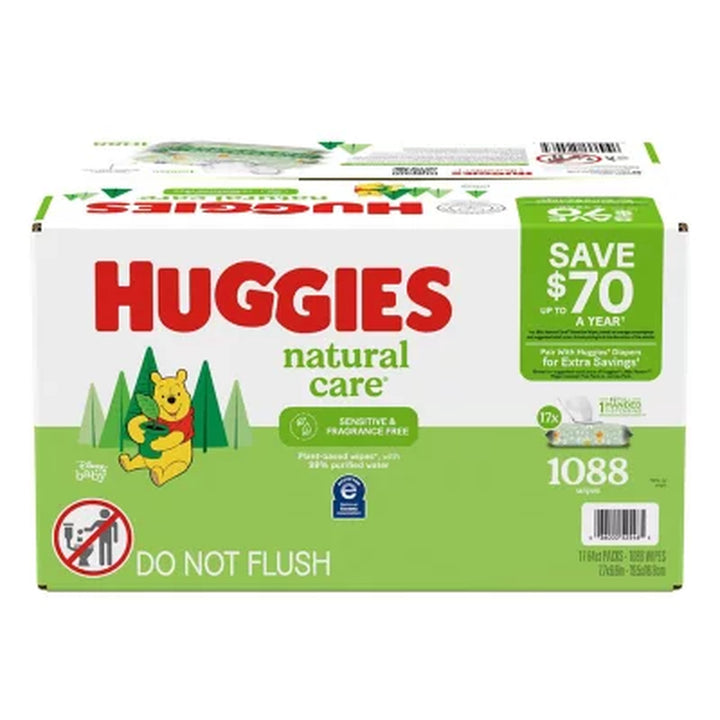 Huggies Natural Care Sensitive, Fragrance Free Baby Wipes, 17 Packs 1088 Ct.