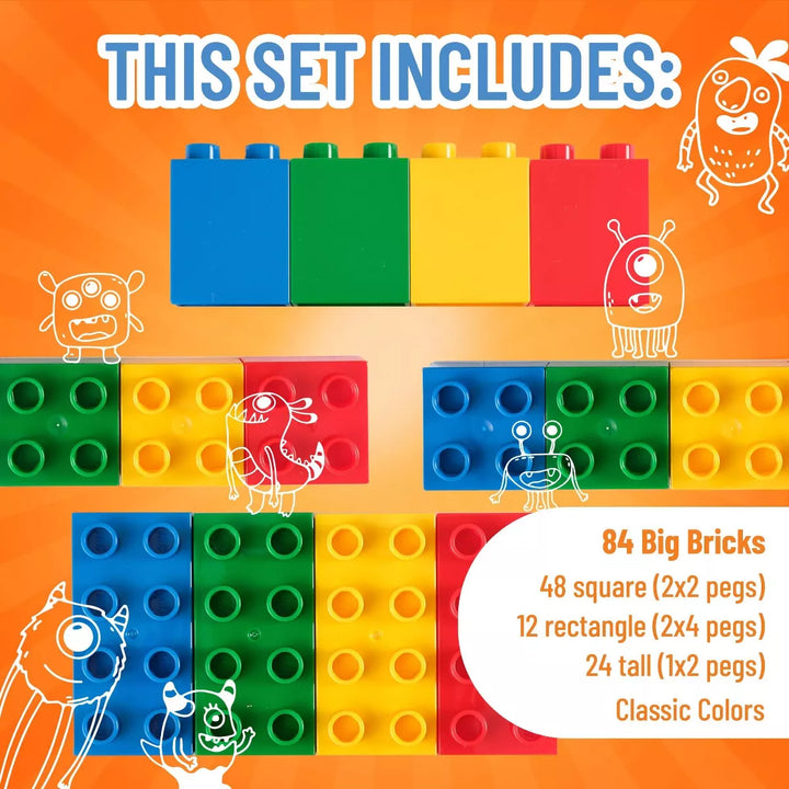 Strictly Briks Best Blocks Big Blocks Set, Large Building Blocks for Ages 3 and Up, Classic Colors, 84 Pieces