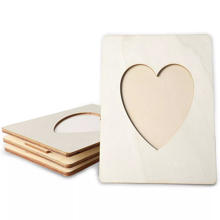 Bright Creations 4 Pack Unfinished Wood Craft Frames for 4 X 6 Photos, Heart