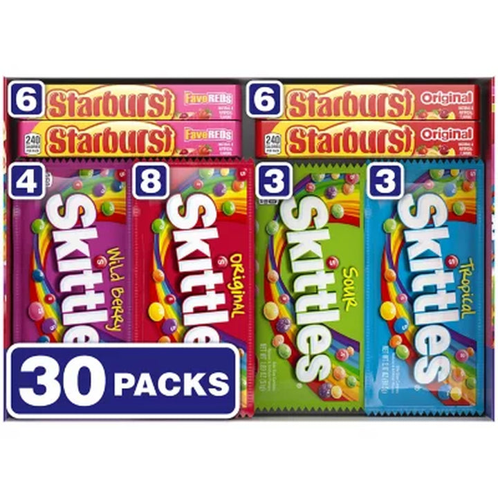 Starburst and Skittles Chewy Candy, Variety Pack, 30 Pk.