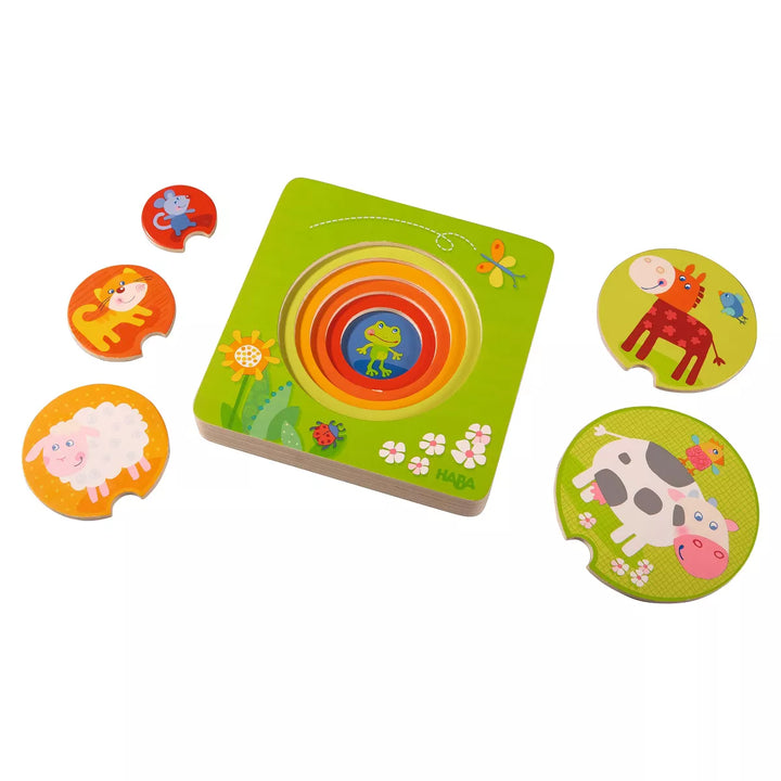 HABA on the Farm 5 Piece Wooden Puzzle with Layered Disks for Ages 12 Months and Up