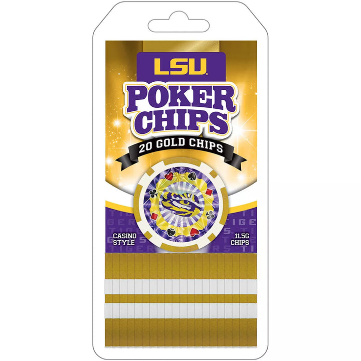 Masterpieces Casino Style 20 Piece 11.5 Gram Poker Chip Set NCAA LSU Tigers Silver Edition.