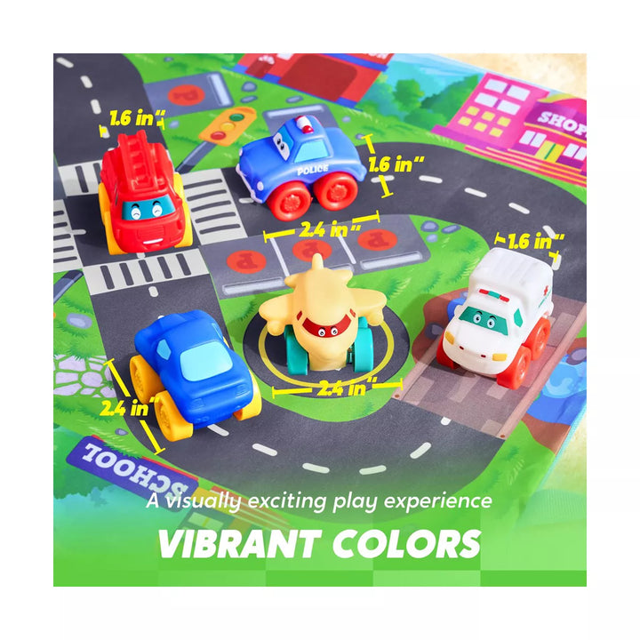 Syncfun 8 PCS Rubber Cartoon Cars with Play Mat, Mini Bath Toy Car for Toddlers, Boy Toys Birthday Gift, Party Favors for Kids Toddlers 2 3+ Year Old