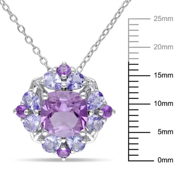 Amethyst and Tanzanite Cocktail Pendant in Sterling Silver