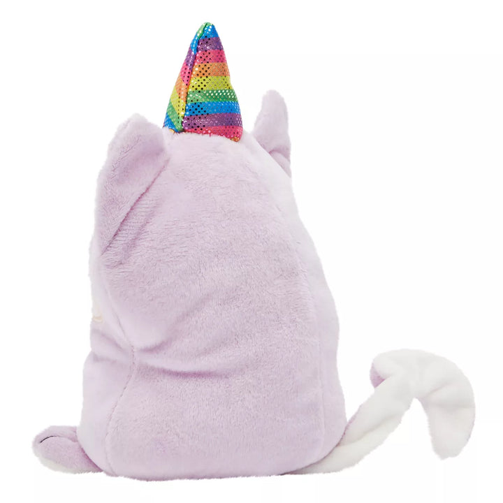 Small Reversible Caticorn Plush Toy, Lavender and White Caticorn Plushie with Rainbow Horn (6 X 12 In)