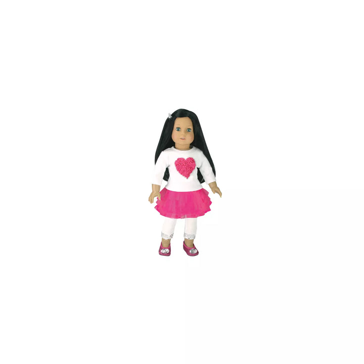 Sophia’S Heart Tee, Tulle Skirt, & Sequin-Trimmed Leggings for 18” Dolls, Hot Pink/White