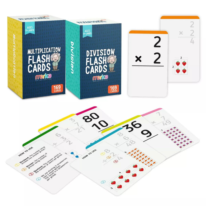 Merka Multiplication Flash Cards - Multiplication and Division Flash Cards (2 Sets with 169 Cards Each)