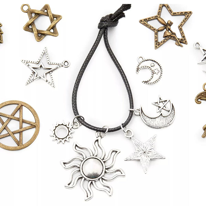 Bright Creations 120 Pieces Moon and Star Charms for DIY Jewellery Keychain & Bracelet Making, 2 Colours