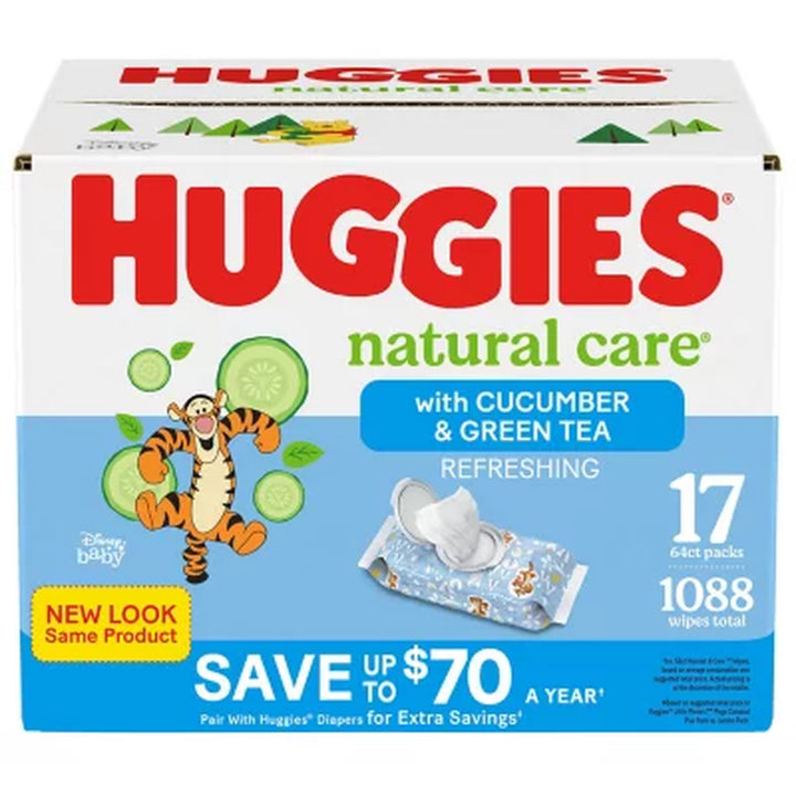 Huggies Natural Care, Refreshing Clean Baby Wipes, 17 Packs 1088 Ct.