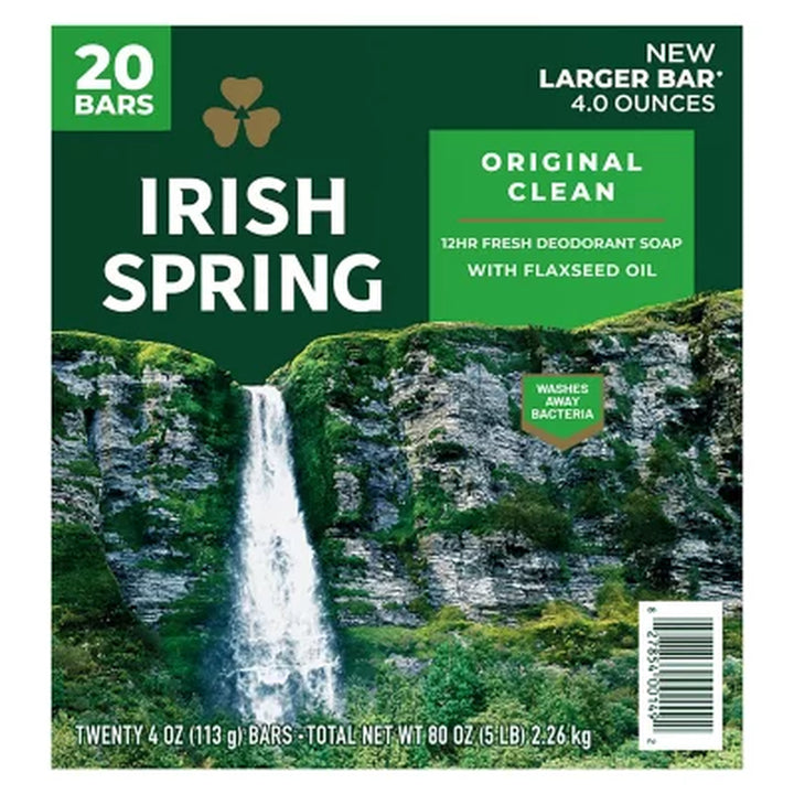 Irish Spring Bar Soap, Original Clean - 4 Oz., 20 Ct.