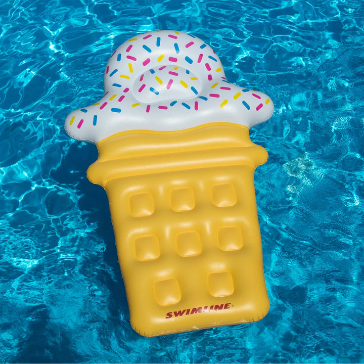 Swimline 74" Novelty Ice Cream Cone Inflatable Swimming Pool Floating Lounge Raft - Yellow/White