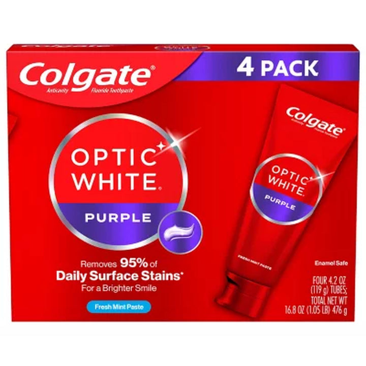 Colgate Optic White Purple Whitening Toothpaste, 4.2 Oz., 4 Pk.