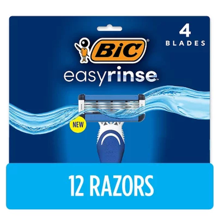 BIC Easyrinse Anti-Clog Men'S Disposable Razors with 4 Blades, 12 Ct.