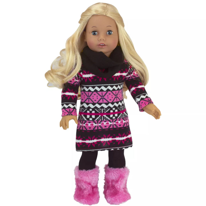 Sophia’S Print Knit Dress & Infinity Scarf for 18” Dolls, Hot Pink/Black