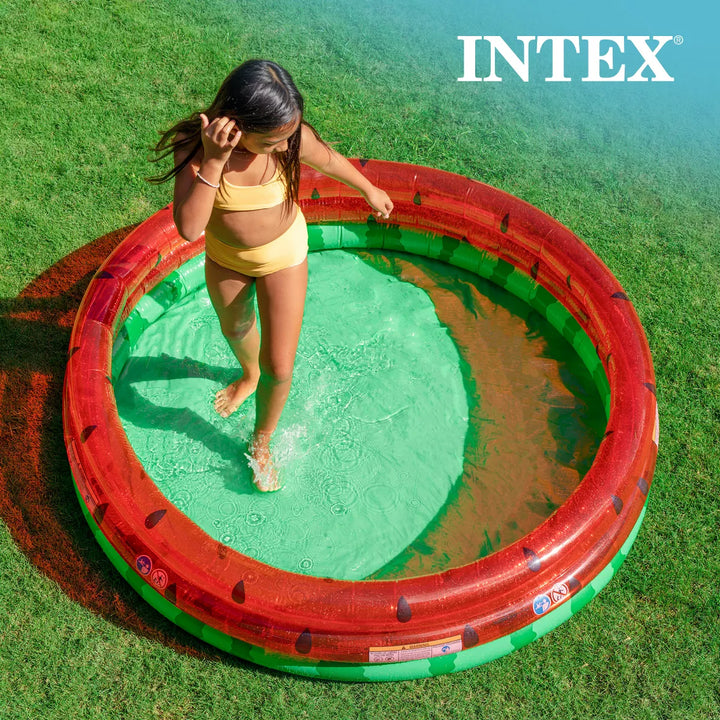 Intex 66-Inch round Inflatable Outdoor Kids Swimming and Wading Watermelon Pool and Small Plastic Multi-Colored Fun Ballz with Carrying Bag